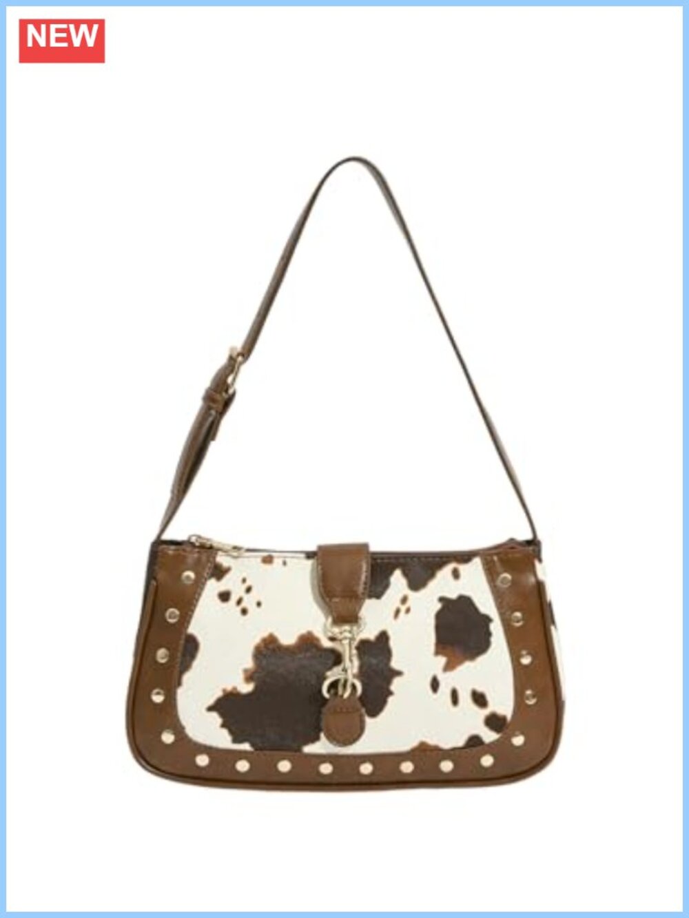 Faux PU Leather Cow Print Shoulder Bag Zipper Closure Clutch Purse